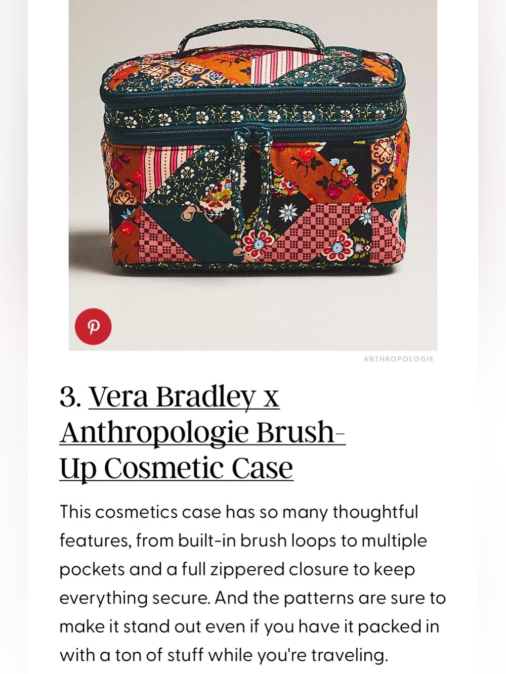 NWT new Anthropologie x Vera Bradley brush
cosmetic case make up bag green bear